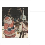 Illustration of Santa Feeding Reindeer Candy Cane by John Rae