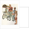 Illustration of Ice Cream Man with Two Children by Anonymous