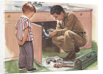 Illustration of Boy Watching Man Fix Plumbing by Anonymous