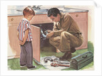 Illustration of Boy Watching Man Fix Plumbing by Anonymous