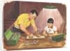 Illustration of Father Teaching Son to Handle Tools by Anonymous