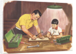 Illustration of Father Teaching Son to Handle Tools by Anonymous