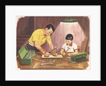 Illustration of Father Teaching Son to Handle Tools by Anonymous