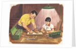 Illustration of Father Teaching Son to Handle Tools by Anonymous