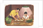 Illustration of Father Teaching Son to Handle Tools by Anonymous