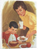 Illustration of Mother Serving Lunch to Son by Anonymous
