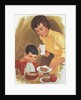 Illustration of Mother Serving Lunch to Son by Anonymous