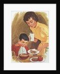 Illustration of Mother Serving Lunch to Son by Anonymous