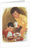 Illustration of Mother Serving Lunch to Son by Anonymous