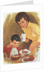 Illustration of Mother Serving Lunch to Son by Anonymous