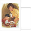 Illustration of Mother Serving Lunch to Son by Anonymous