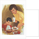Illustration of Mother Serving Lunch to Son by Anonymous