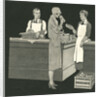 Illustration of Woman with Two Grocery Store Clerks by Anonymous
