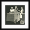 Illustration of Woman with Two Grocery Store Clerks by Anonymous