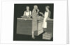 Illustration of Woman with Two Grocery Store Clerks by Anonymous