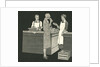 Illustration of Woman with Two Grocery Store Clerks by Anonymous