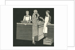 Illustration of Woman with Two Grocery Store Clerks by Anonymous
