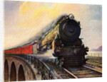 Illustration of Steam Engine Speeding over Bridge by Anonymous