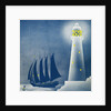 Illustration of Schooner Sailing near Lighthouse by Anonymous