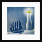 Illustration of Schooner Sailing near Lighthouse by Anonymous