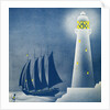 Illustration of Schooner Sailing near Lighthouse by Anonymous