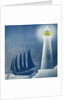 Illustration of Schooner Sailing near Lighthouse by Anonymous