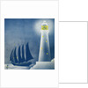 Illustration of Schooner Sailing near Lighthouse by Anonymous