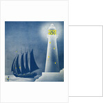 Illustration of Schooner Sailing near Lighthouse by Anonymous