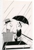 Illustration of Couple on Rainy Roof of Double-Decker Bus by Anne Harriet Fish