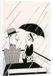 Illustration of Couple on Rainy Roof of Double-Decker Bus by Anne Harriet Fish