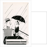 Illustration of Couple on Rainy Roof of Double-Decker Bus by Anne Harriet Fish