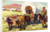 Illustration of Wagon Train of American Settlers Moving Across Western Plains by Anonymous