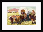 Illustration of Wagon Train of American Settlers Moving Across Western Plains by Anonymous