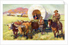 Illustration of Wagon Train of American Settlers Moving Across Western Plains by Anonymous