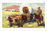 Illustration of Wagon Train of American Settlers Moving Across Western Plains by Anonymous