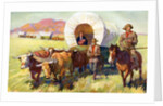 Illustration of Wagon Train of American Settlers Moving Across Western Plains by Anonymous