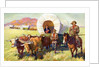 Illustration of Wagon Train of American Settlers Moving Across Western Plains by Anonymous