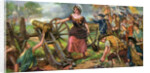 Illustration of Molly Pitcher Lighting Cannon at Battle of Monmouth by Anonymous