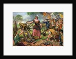 Illustration of Molly Pitcher Lighting Cannon at Battle of Monmouth by Anonymous