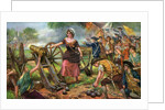 Illustration of Molly Pitcher Lighting Cannon at Battle of Monmouth by Anonymous