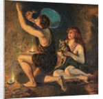 Illustration of Caveman Chiselling in Cave Wall by Walter Haskell Hinton