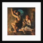 Illustration of Caveman Chiselling in Cave Wall by Walter Haskell Hinton