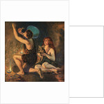 Illustration of Caveman Chiselling in Cave Wall by Walter Haskell Hinton