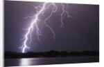 Lightning Striking Ground Near Residential Lake by Anonymous