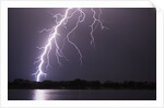 Lightning Striking Ground Near Residential Lake by Anonymous