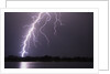 Lightning Striking Ground Near Residential Lake by Anonymous