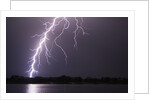 Lightning Striking Ground Near Residential Lake by Anonymous