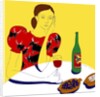 Woman Sitting at a Table with a Bottle of Wine by Anonymous