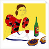 Woman Sitting at a Table with a Bottle of Wine by Anonymous