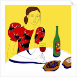Woman Sitting at a Table with a Bottle of Wine by Anonymous